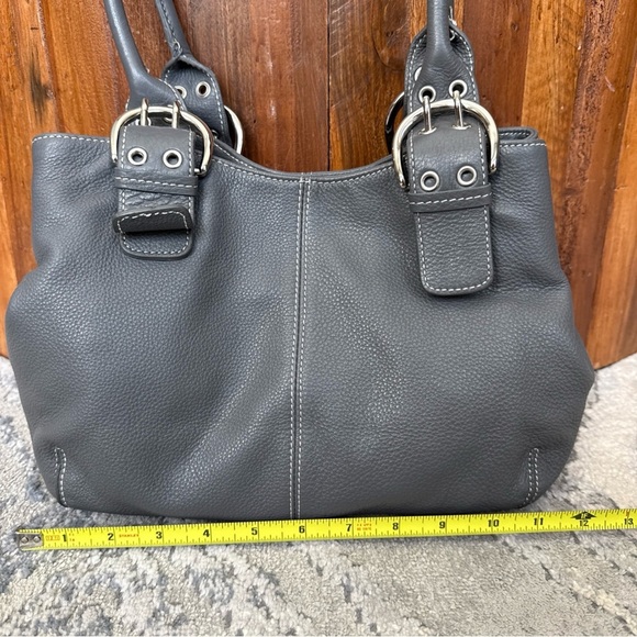Tignanello Womens Leather Handbag Purse Satchel Gray Double Handled - Picture 2 of 11